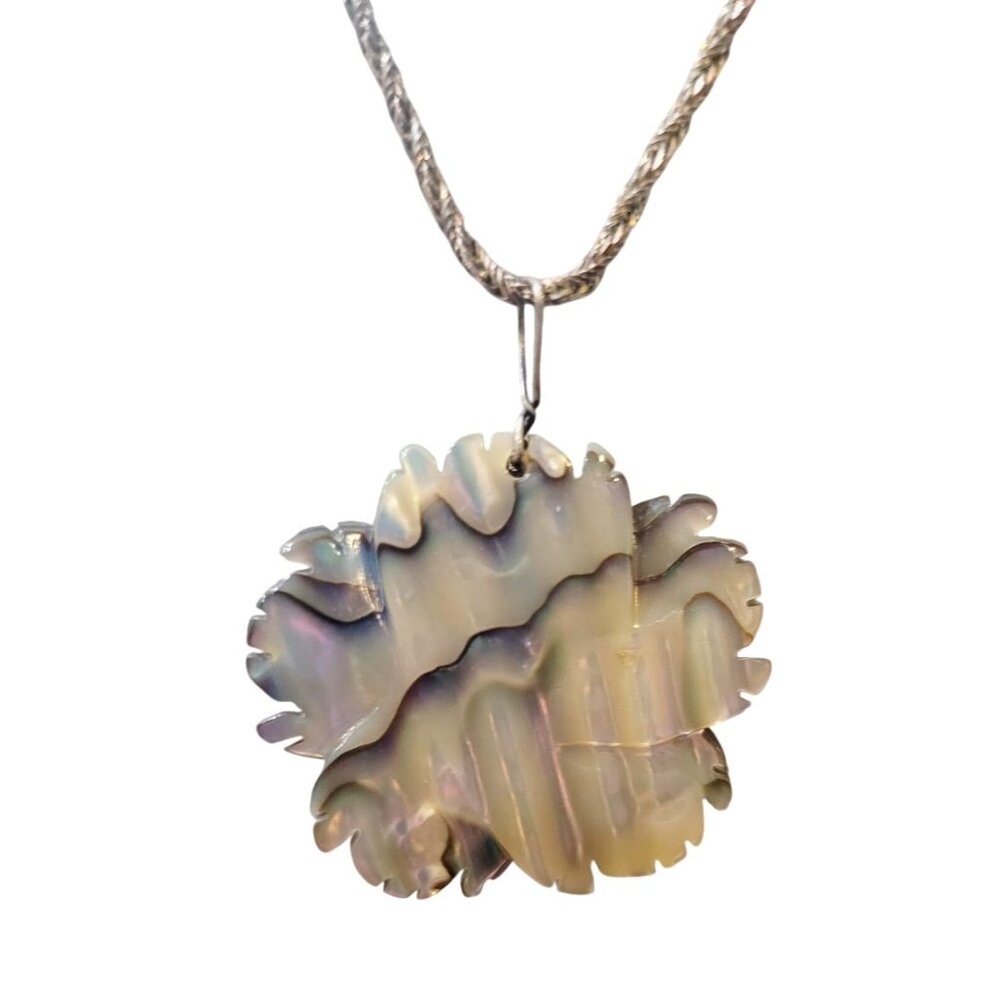 Vintage Abalone Flower Shell Pendant On Sterling Silver Chain 18" Long - Picture 5 of 11